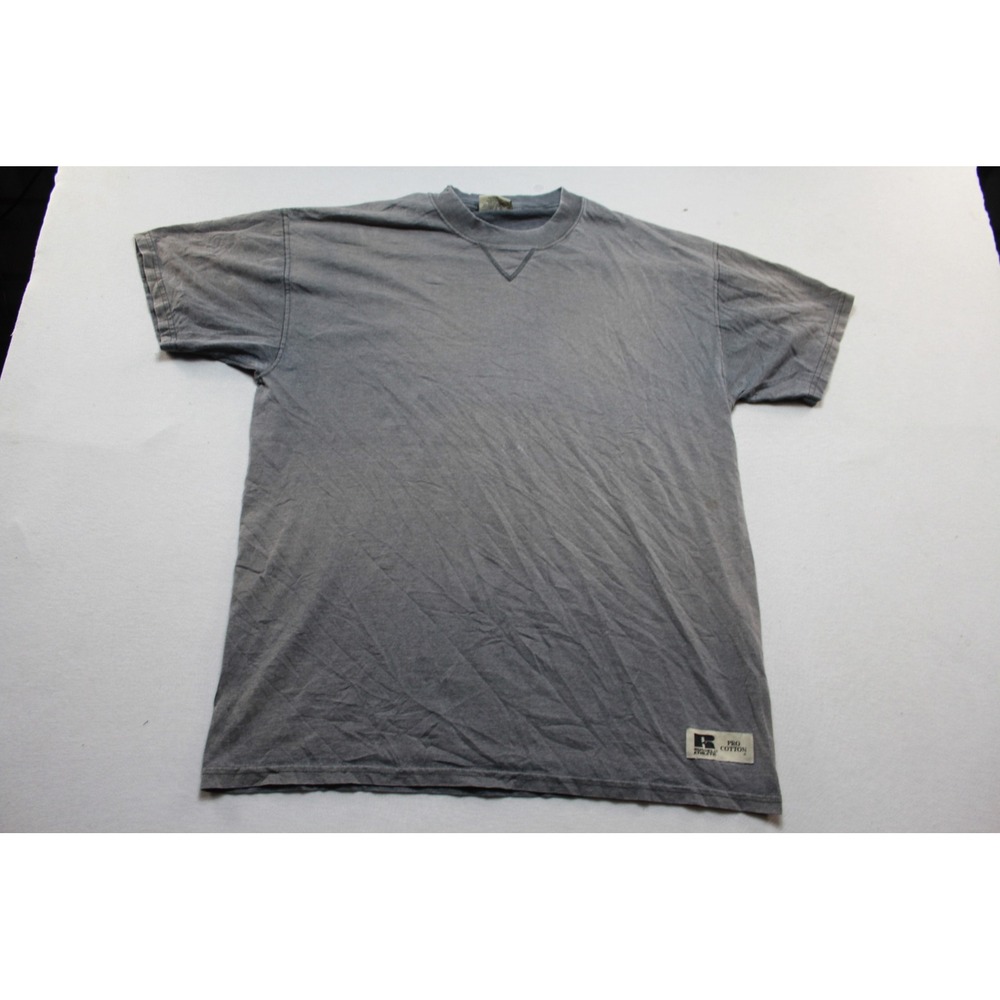 Russell Athletic T-Shirt Mens Large Gray Pro Cotton V-Stitch Short Sleeve